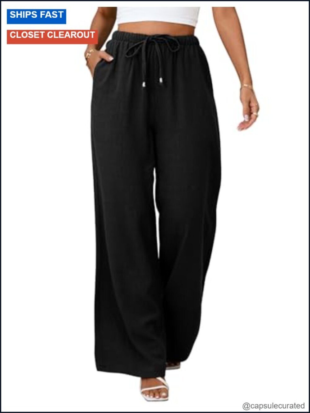 Flowy Wide Leg Linen Palazzo Pants High Waist Casual Summer Beach